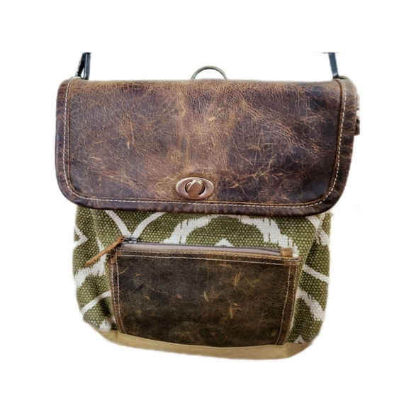 Rustic Leather and Canvas Messenger Bag - Picture 1 of 3